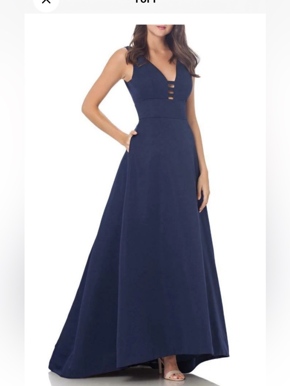 Sleeveless Navy V-Neck Evening Gown